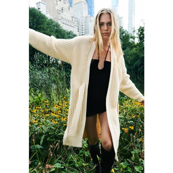 NEW Zara Long Wrap Front Sweater Cozy Warm Knit Oversize Cardigan Butter Cream M - Picture 8 of 8